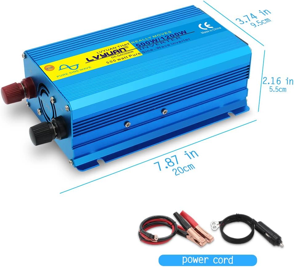 Pure Sine Wave Inverter 500 Watts 12V to 110V DC to AC with Dual AC Sockets and Dual USB Ports G79926