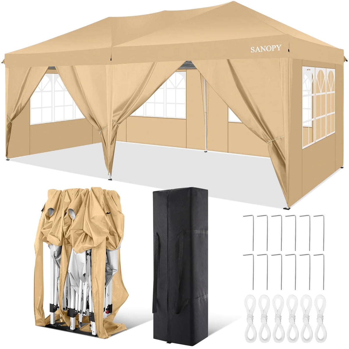 10' x 20' Pop Up Canopy Tent with 6 Removable Sidewalls and Carry Bag, White Y84331