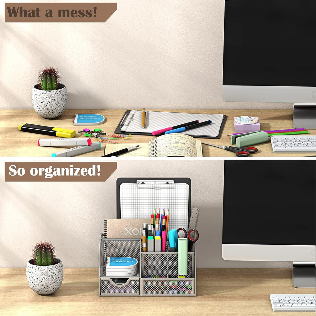 Metal 6 Compartment Desk Organizer with Drawer, Pack of 2 D738579