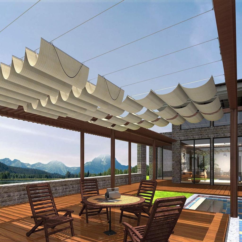 4'Wx16'L Light Grey Retractable Shade Sail Canopy D32560