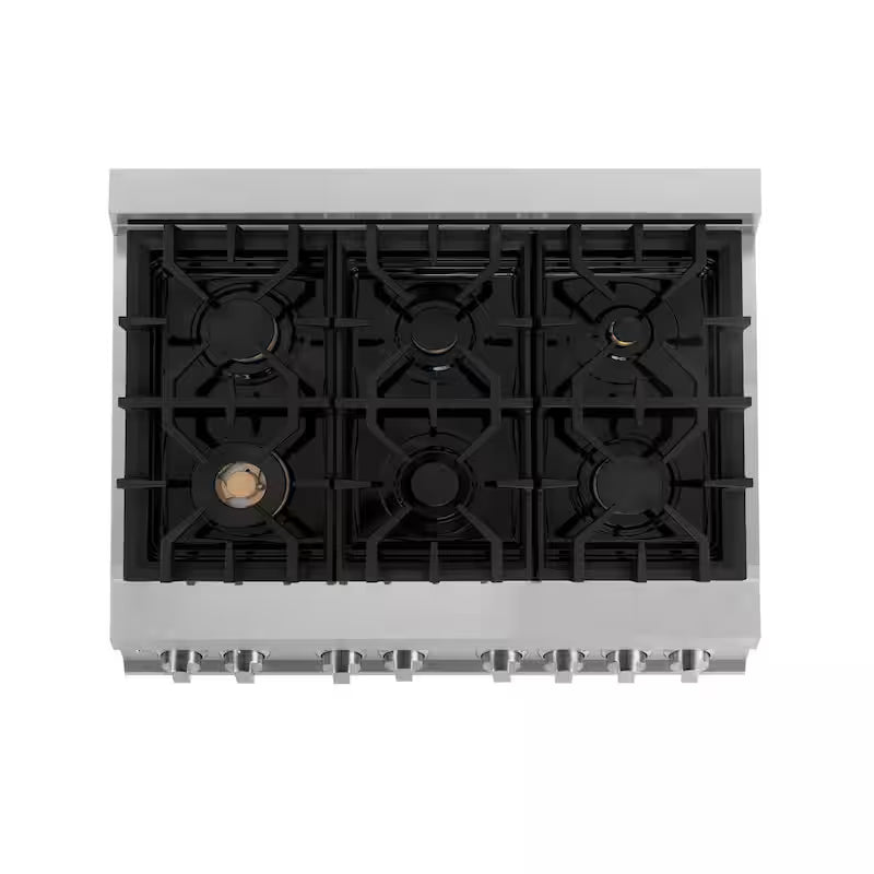 6-Burner Dual Fuel Range with Black Matte Door in Stainless Steel and Polished Gold M908