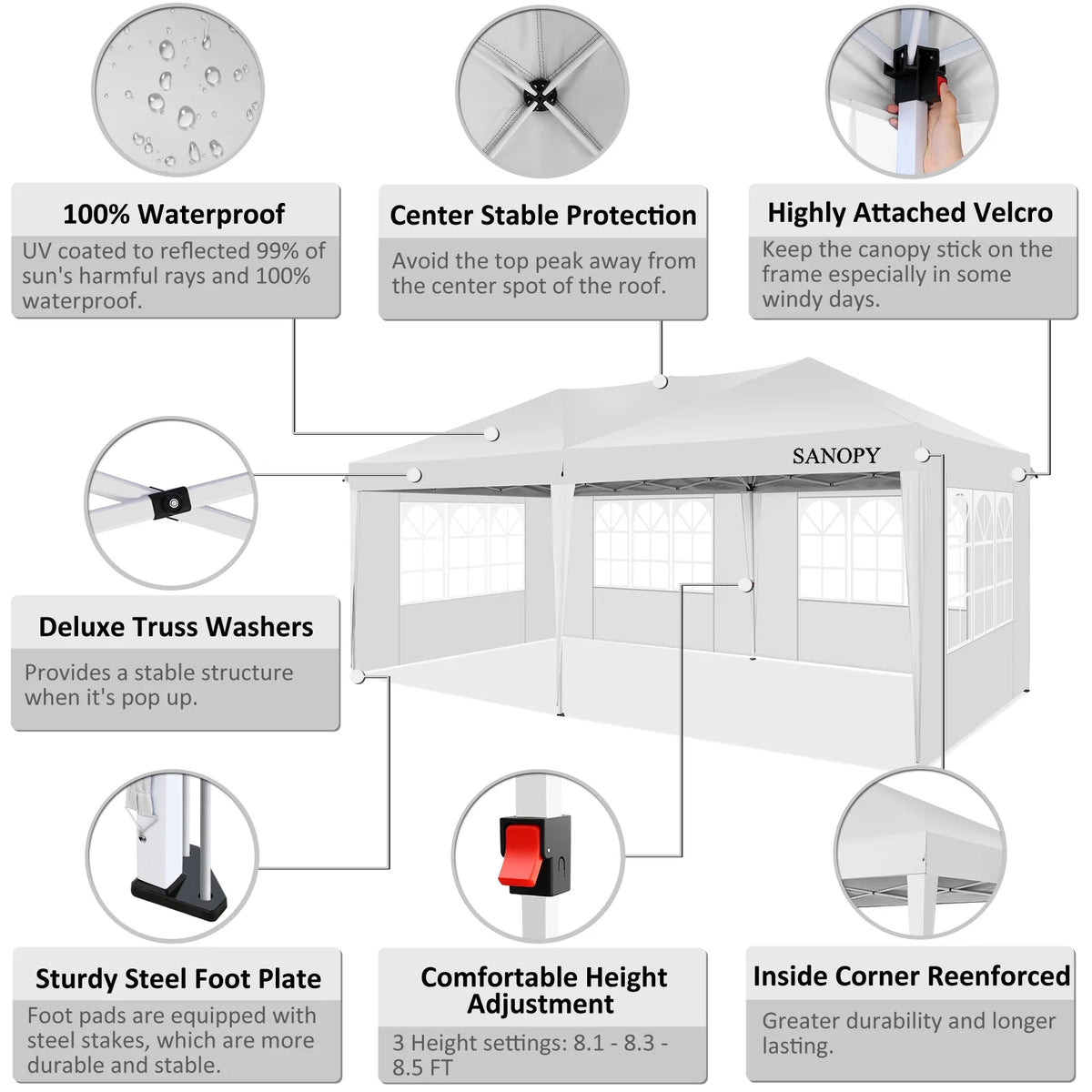 10' x 20' Pop Up Canopy Tent with 6 Removable Sidewalls and Carry Bag, White Y84331