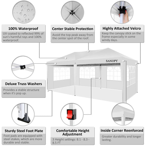 10' x 20' Pop Up Canopy Tent with 6 Removable Sidewalls and Carry Bag, White Y84331