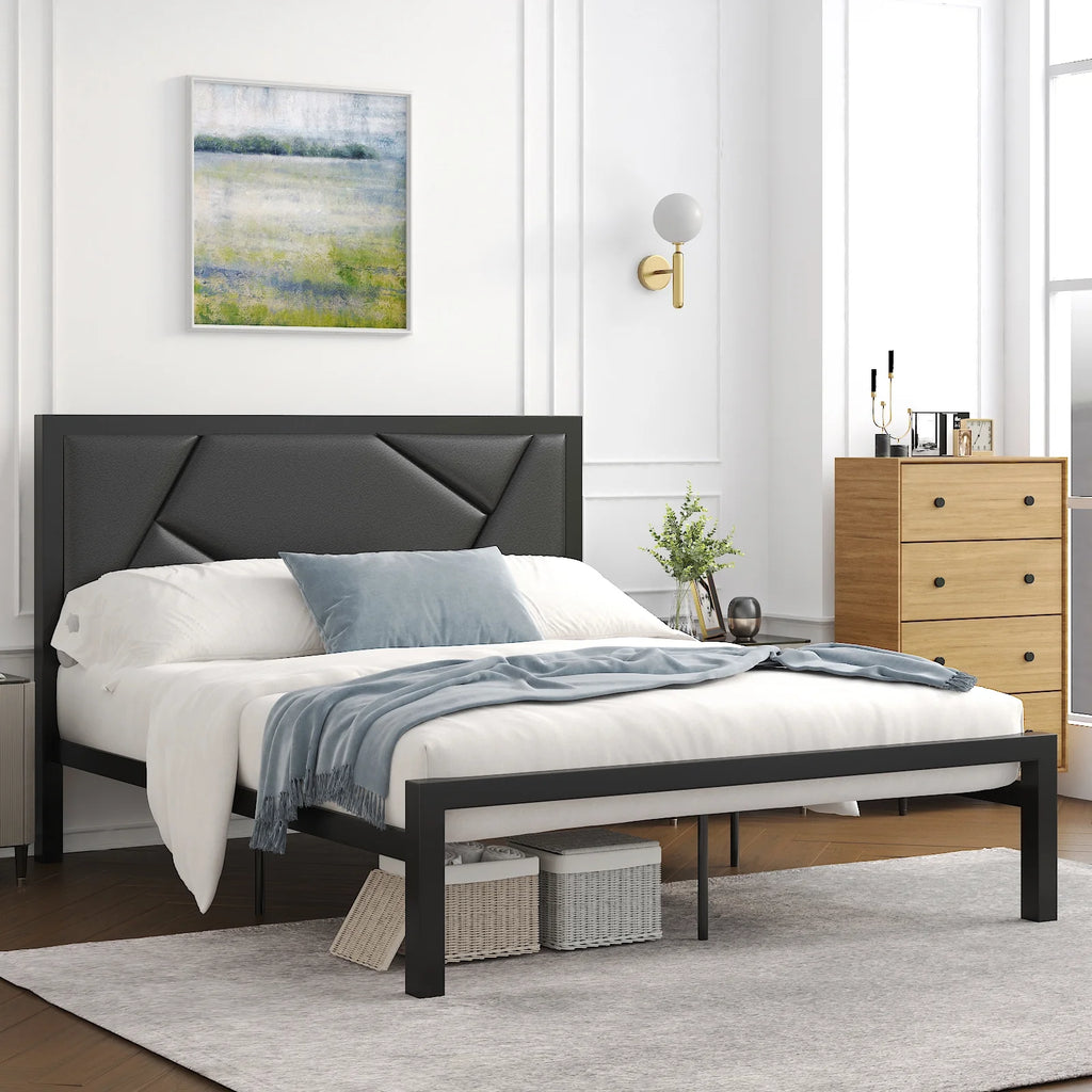 Twin Size Bed Frame with Leather Upholstered Headboard P50449