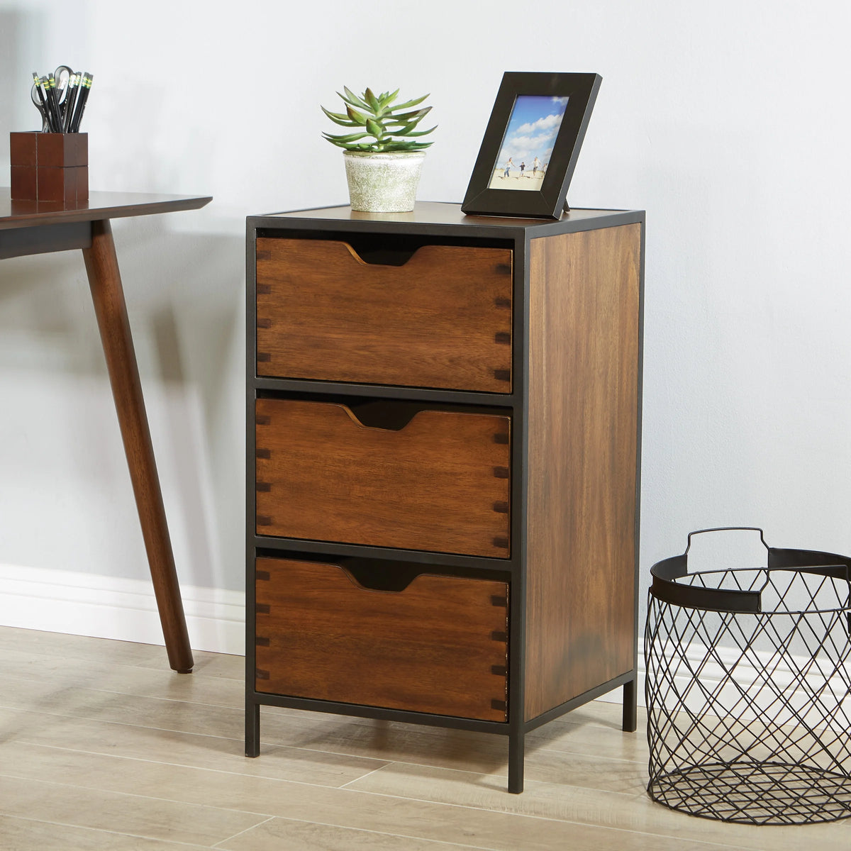 Walnut Storage Cabinet with 3 Drawers F488120
