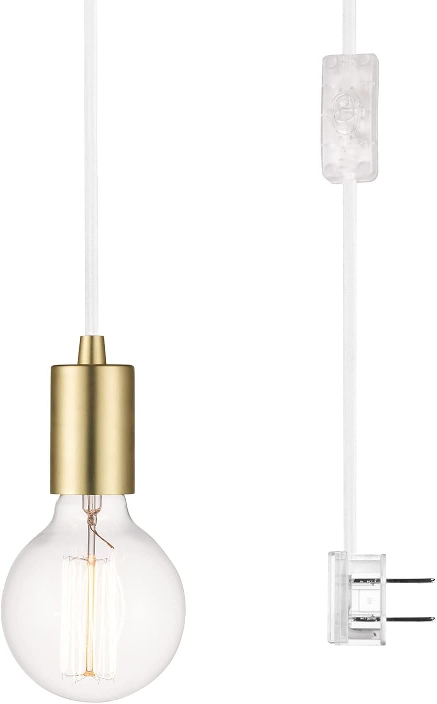 Matte Brass Gold Fabric Cord Plug-in Pendant Lighting D4388