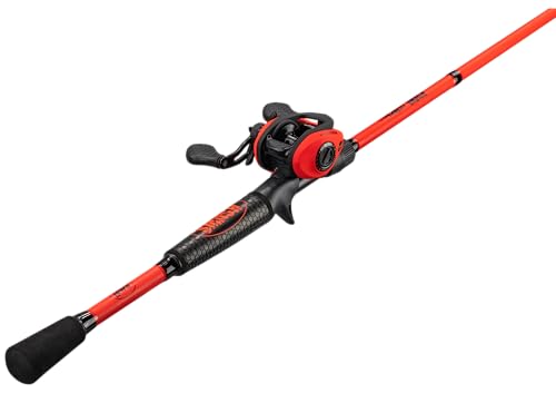 Fluorescent Red Baitcast Reel and Fishing Rod Combo H987412
