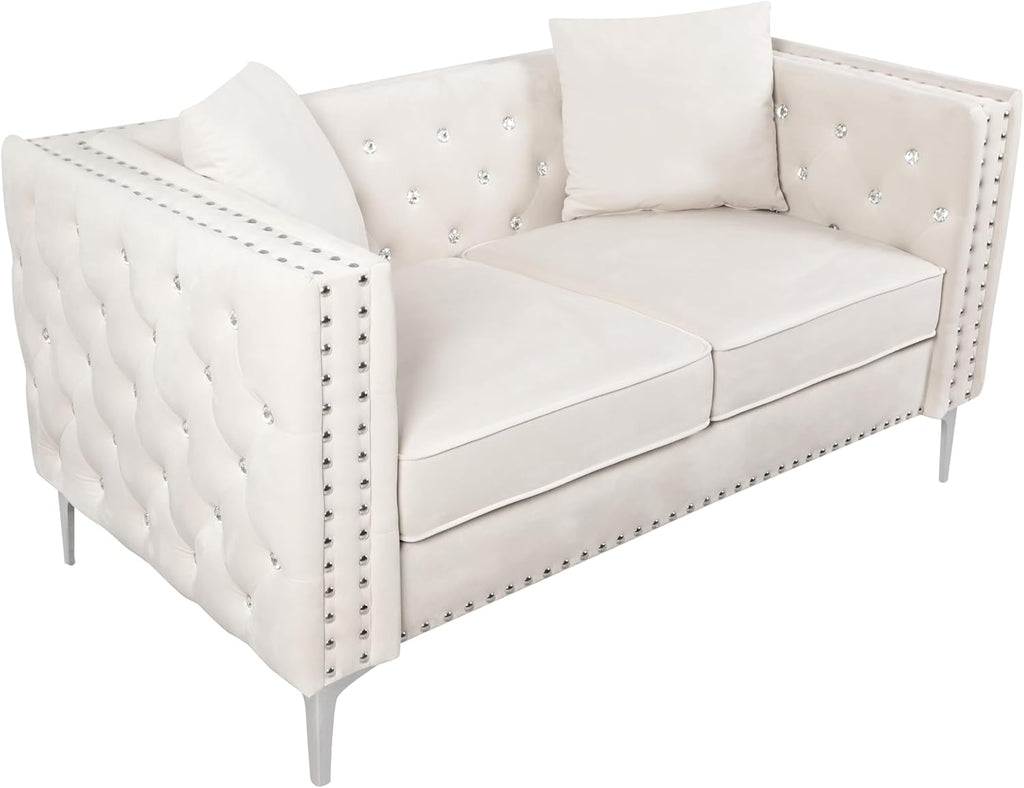 Beige Velvet Sofa and Loveseat Set O27761
