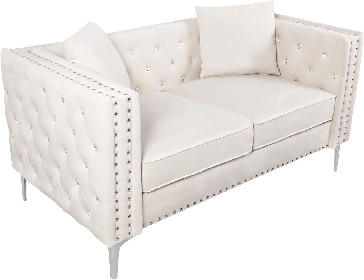 Beige Velvet Sofa and Loveseat Set O27761