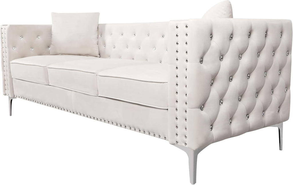 Beige Velvet Sofa and Loveseat Set O27761