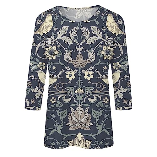 Womens 3/4 Length Sleeve Button Down Loose Fit Blouse G3652