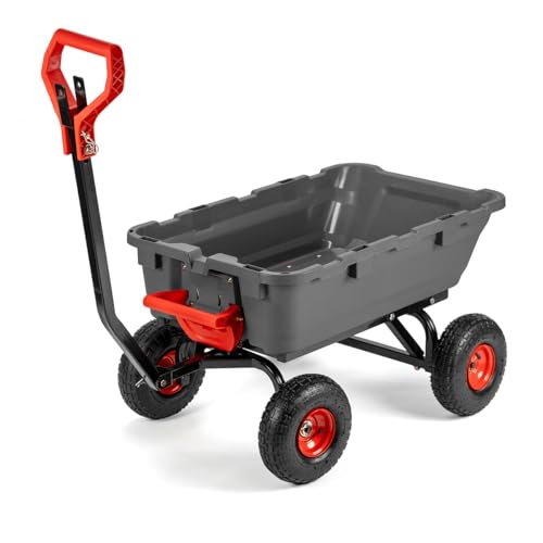 2-in-1 Heavy Duty Garden Cart Dump Wagon Utility Cart with 10" Pneumatic Tires L714382