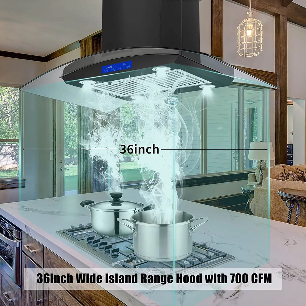 36 inch Island Mount Range Hood 900 CFM 3-Speed C836