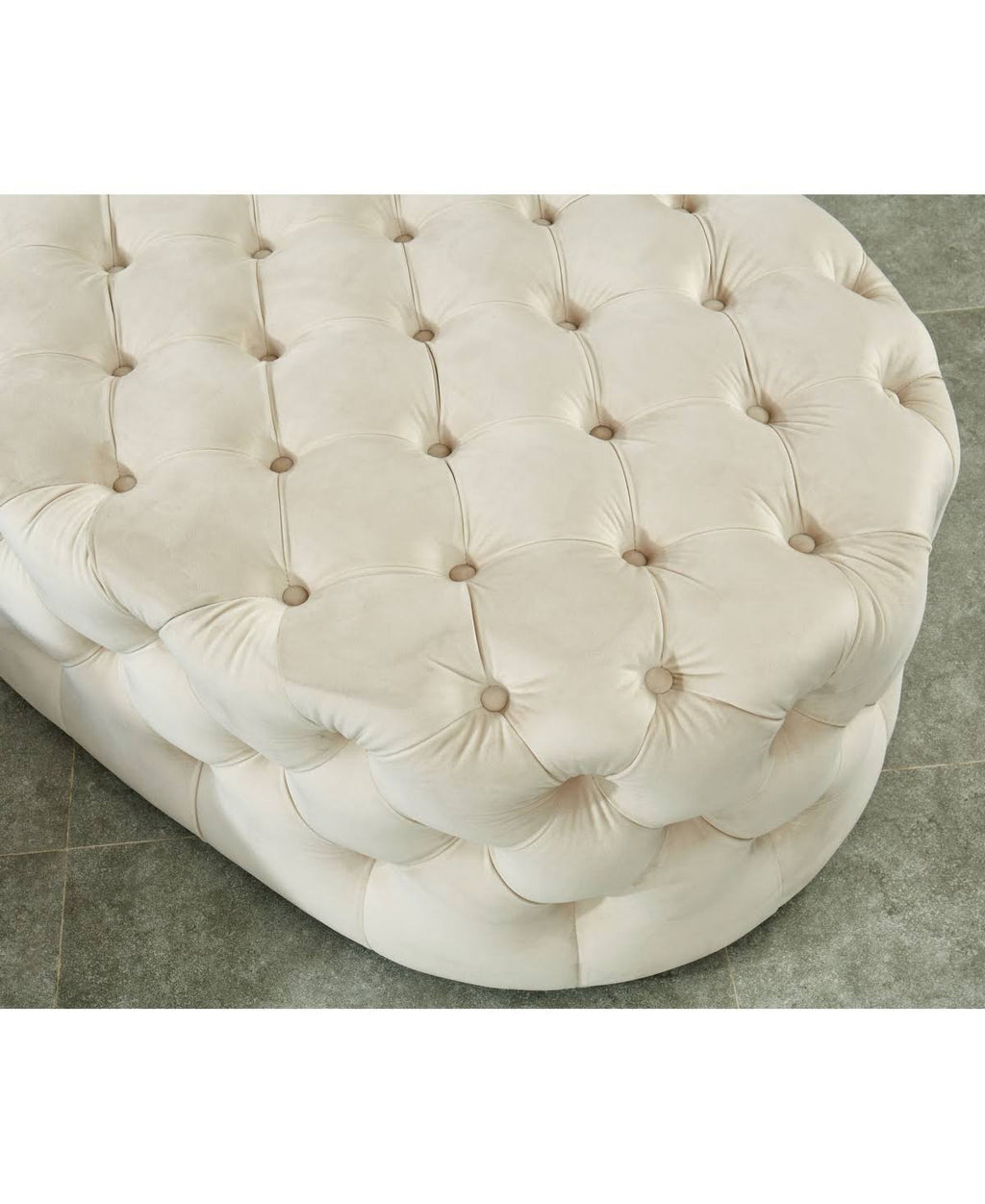Beige Tufted Oval Ottoman V9023