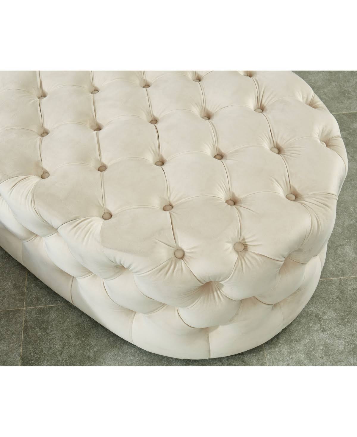 Beige Tufted Oval Ottoman V9023