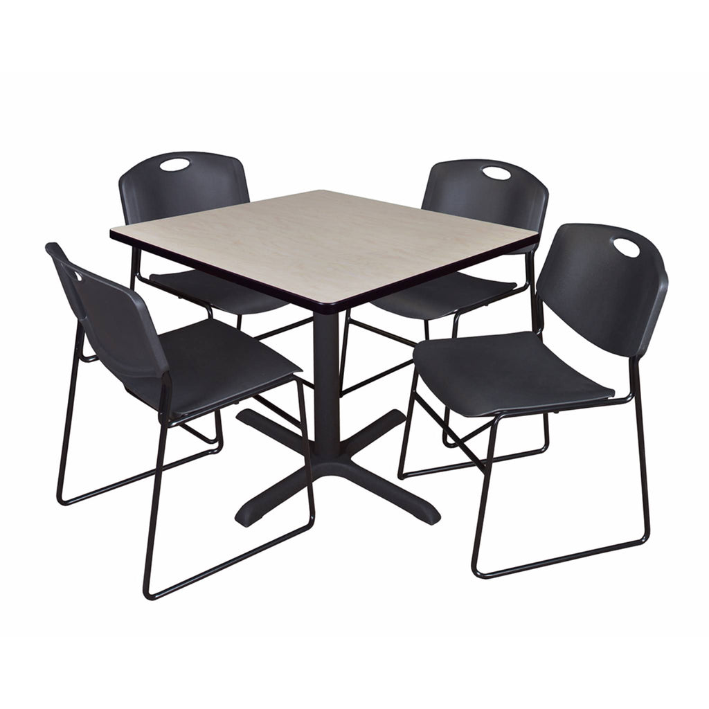 Maple Square Breakroom Table & 4 Grey Stack Chairs E475792