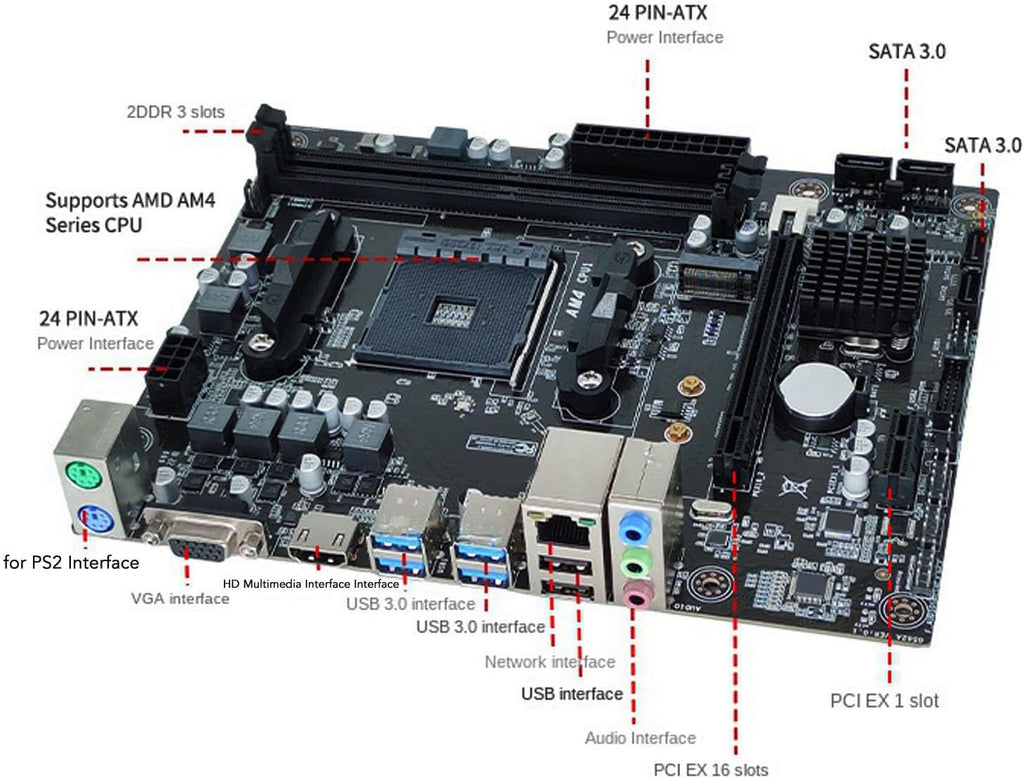AMD A520 M ATX Motherboard, AM4 M.2 NVME USB3.0 Dual Channel DDR4 Memory PCIe X16 SATA 6Gbs Desktop Motherboard T38563