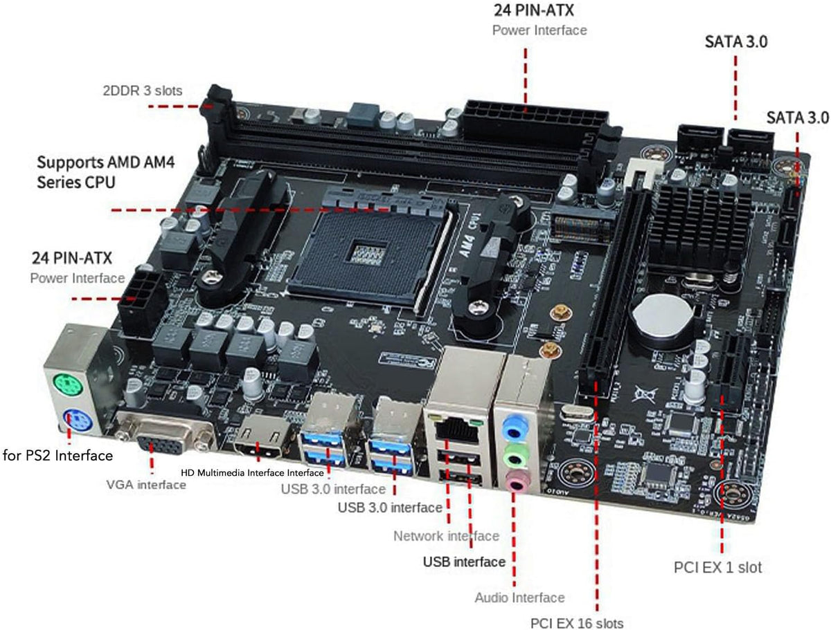 AMD A520 M ATX Motherboard, AM4 M.2 NVME USB3.0 Dual Channel DDR4 Memory PCIe X16 SATA 6Gbs Desktop Motherboard T38563