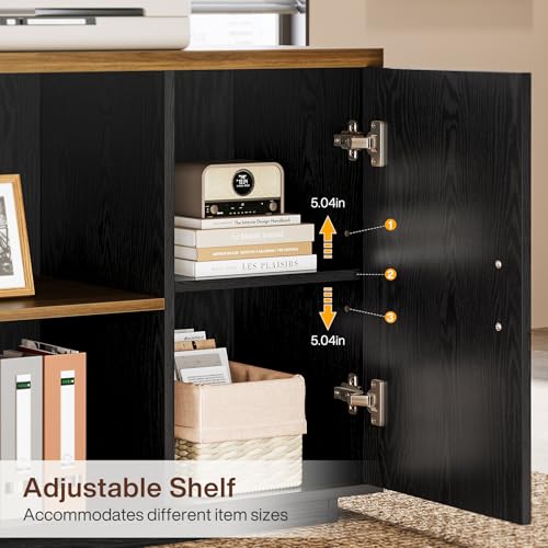 85.8-Inch L-Shaped Executive Desk with File Drawers, Door Cabinet & Shelves, White & Brown K153
