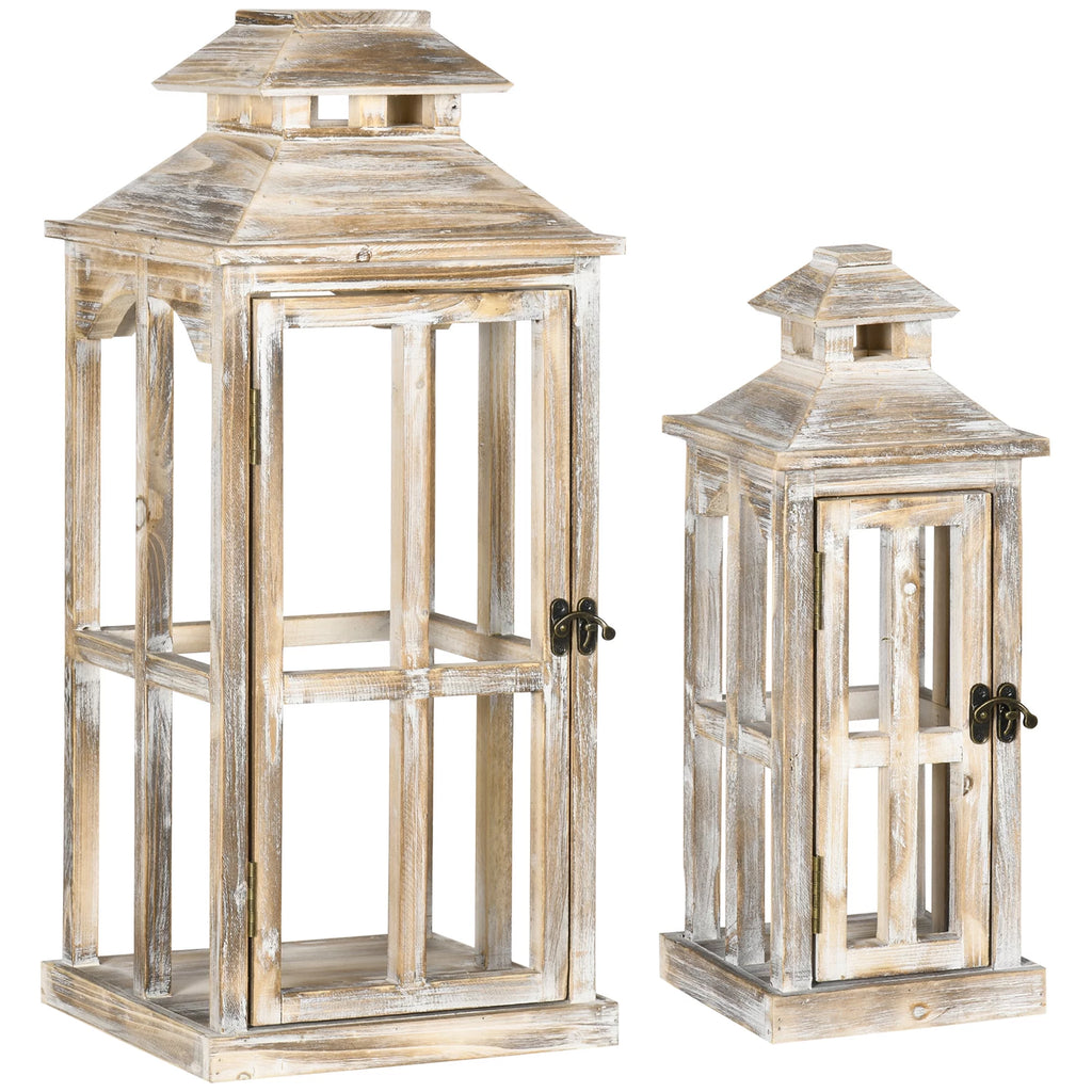 2 Pack Large Rustic Wooden Lantern Decorative, Natural P699863