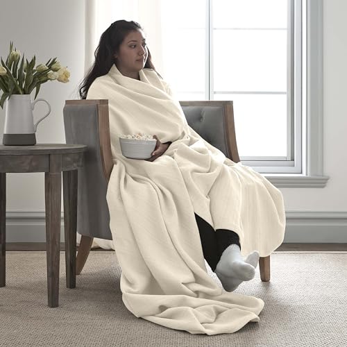 100% Cotton Twin Size Blanket (90 x 66 Inch, White) L9620