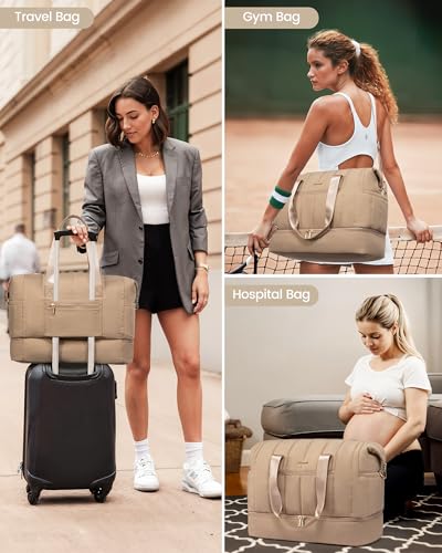 Travel Duffle Bag with Shoe Compartment, 42L Overnight Bag, 3Pcs Set E69072