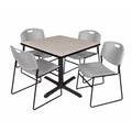 Maple Square Breakroom Table & 4 Grey Stack Chairs E475792