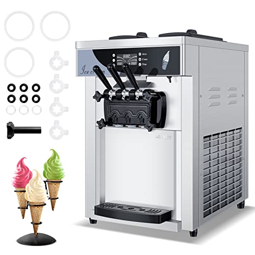 1800W 3 Flavors Soft Serve Ice Cream Machine, 25L/H Yield, Silver Y6333