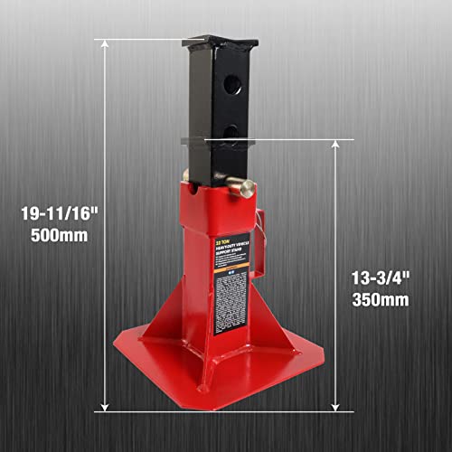 12 Ton Heavy Duty Pin Style Adjustable Height Automotive Jack Stands, Red, 1 Pair D5822
