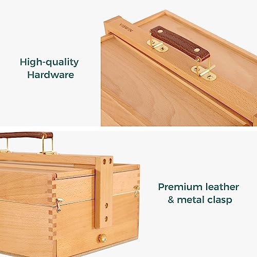 Solid Beech Wooden Artist Storage Box with Drawer, Three Layers, 13 1/2" x 9 1/2" x 5" Q771