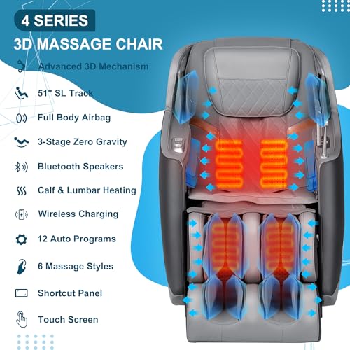 3D Massage Chair Full Body Zero Gravity Shiatsu Recliner with Heating SL Track C6084