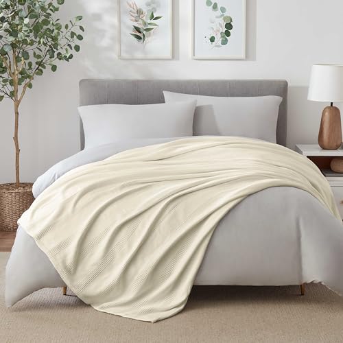 100% Cotton Twin Size Blanket (90 x 66 Inch, White) L9620