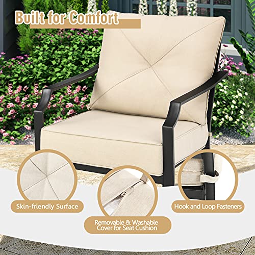 Set of 2 Black & Beige Patio Armchairs with Padded Cushions S2726