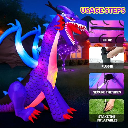 8FT Halloween Inflatables Dragon Decorations with Built-in LED Lights Z598193