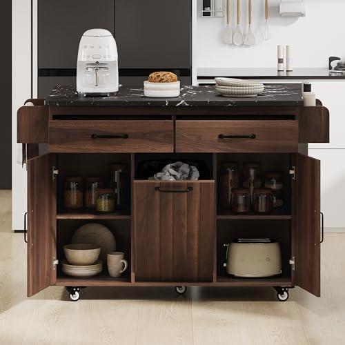 Walnut Brown Rolling Kitchen Island with Drop Leaf T401081