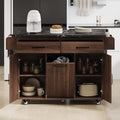 Walnut Brown Rolling Kitchen Island with Drop Leaf T401081