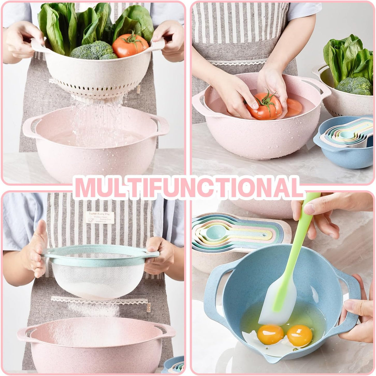 10 Piece Nesting Bowls Set with Measuring Cups Colander and Sifter J1266