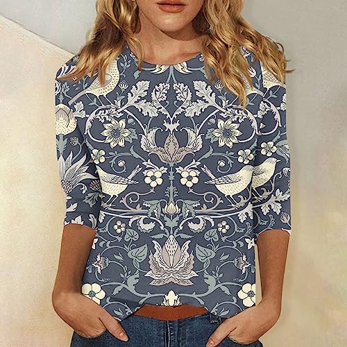 Womens 3/4 Length Sleeve Button Down Loose Fit Blouse G3652