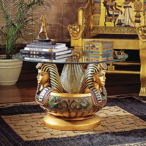 Three Heads of Tutankhamen Egyptian Coffee Cocktail Table, 31 Inch F2102