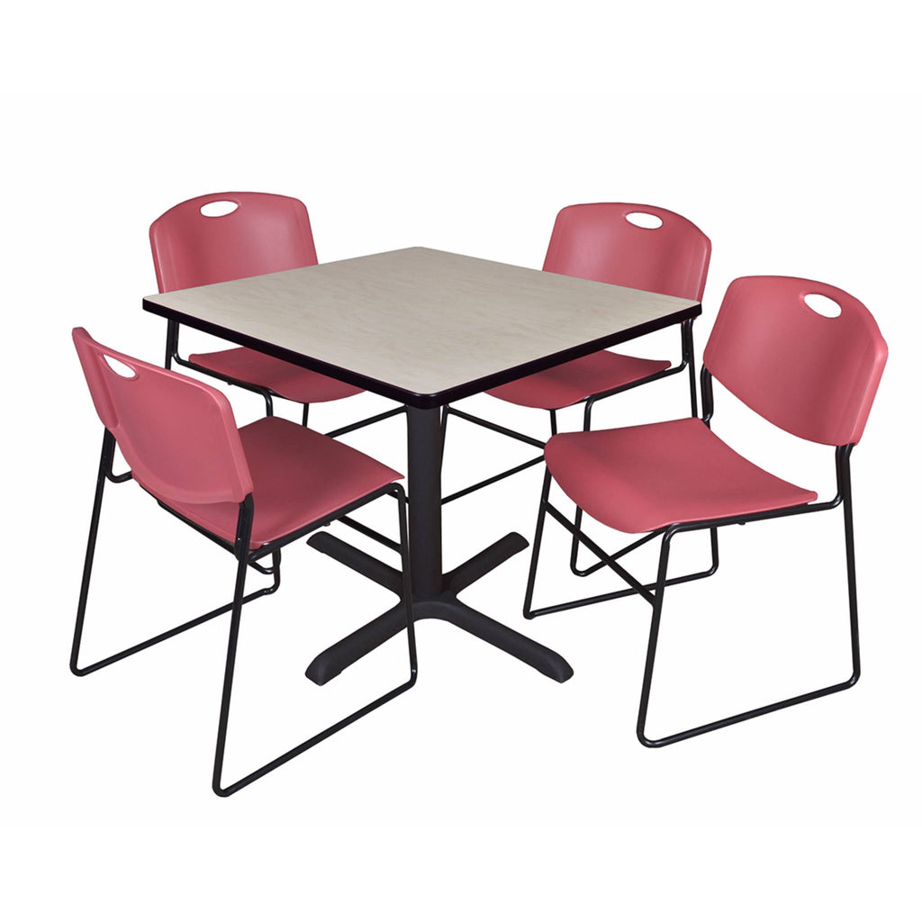 Maple Square Breakroom Table & 4 Grey Stack Chairs E475792