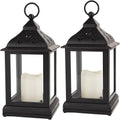 Black Indoor Candle Lantern with LED Flameless Candle and Timer 2-Pack Z135