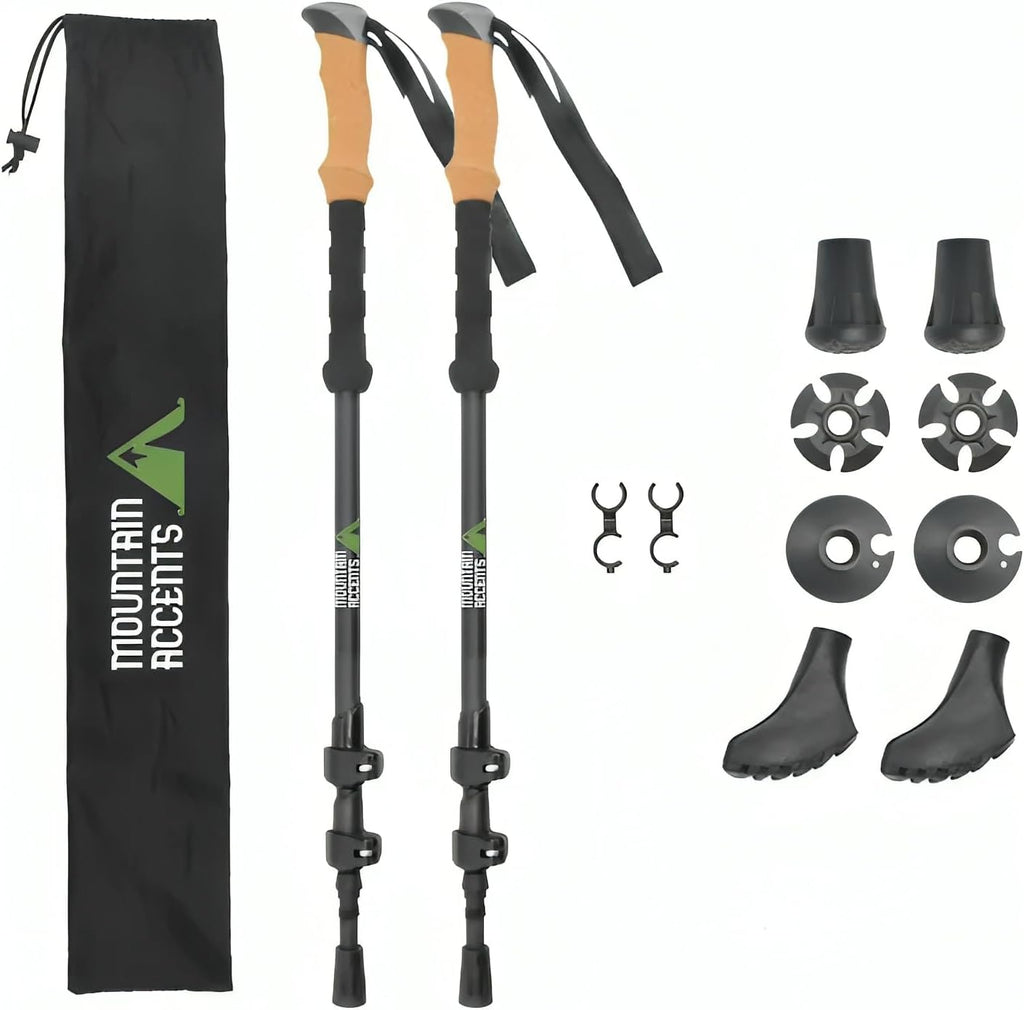 Ultralight Telescopic Trekking Poles with Natural Cork Grips and Nylon Storage Bag T523014