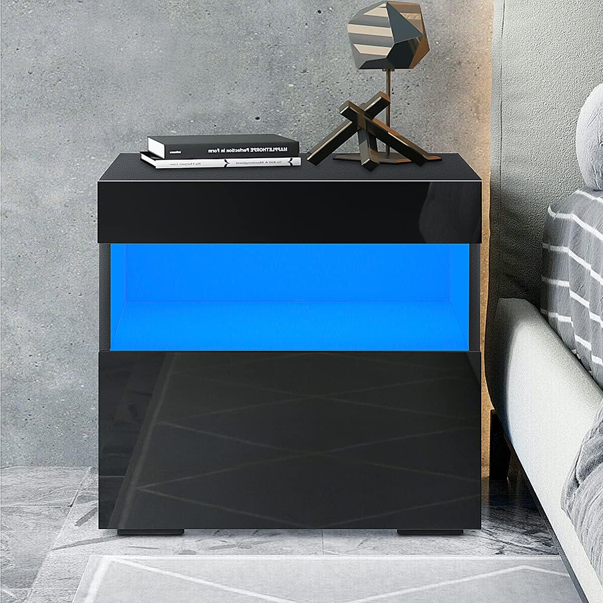Black High Gloss 2 Drawer Nightstand A9126