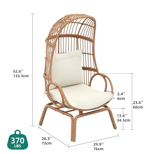 Beige Wicker Egg Chair with Stand & Cushion F9407