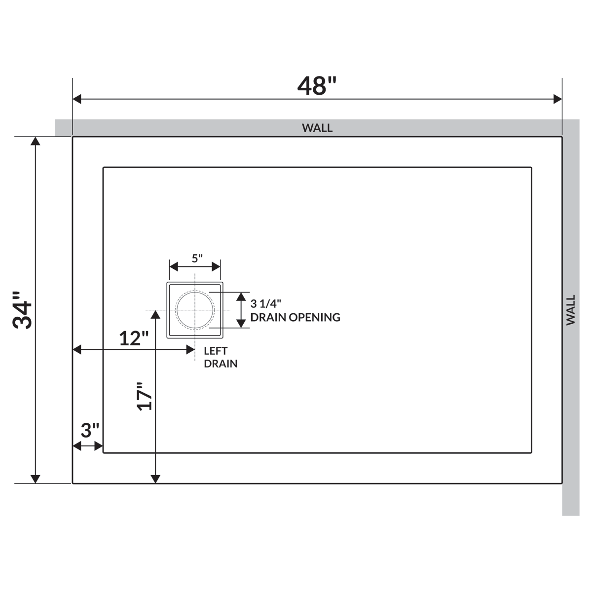 48x22 Shower Base Pan Left Double Threshold Right Drain R774