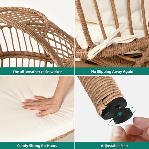 Beige Wicker Egg Chair with Stand & Cushion F9407