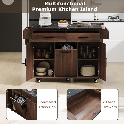 Walnut Brown Rolling Kitchen Island with Drop Leaf T401081