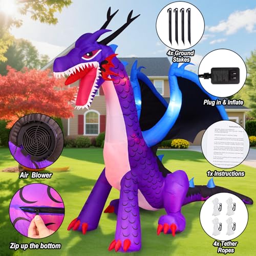 8FT Halloween Inflatables Dragon Decorations with Built-in LED Lights Z598193