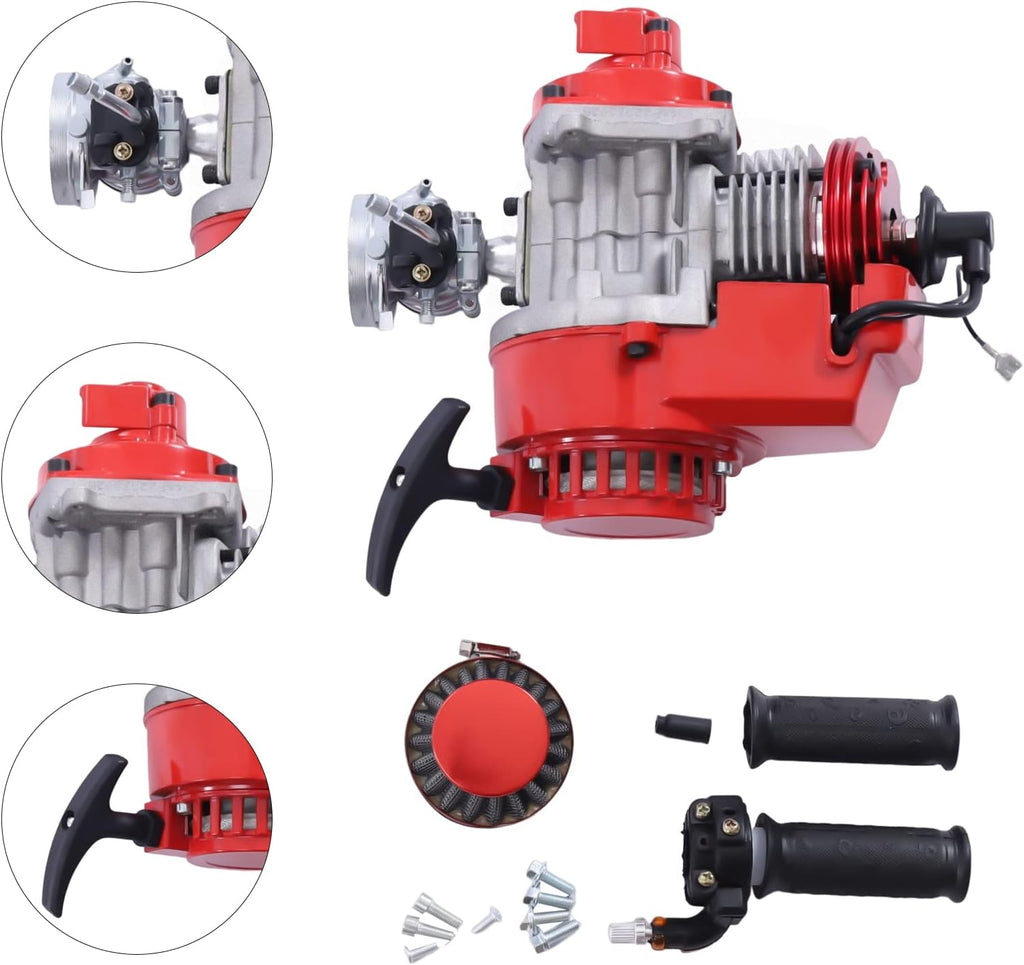 49CC 2 Stroke Gas Powered Engine Motor Single Cylinder Air-cooled Pull Start 6 Teeth Red T655