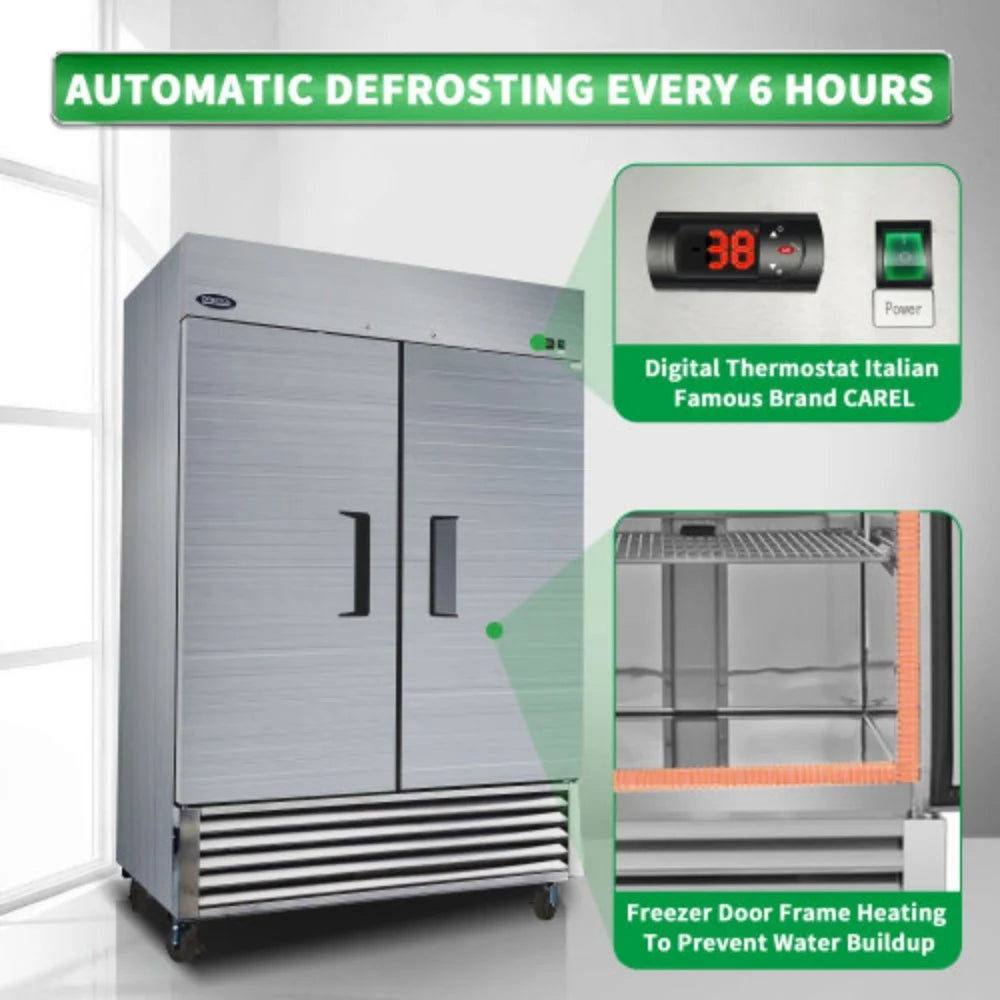 54" Commercial Refrigerator 49 Cu.ft 2 Solid Door Reach-In Stainless Steel Upright Fridge A50371